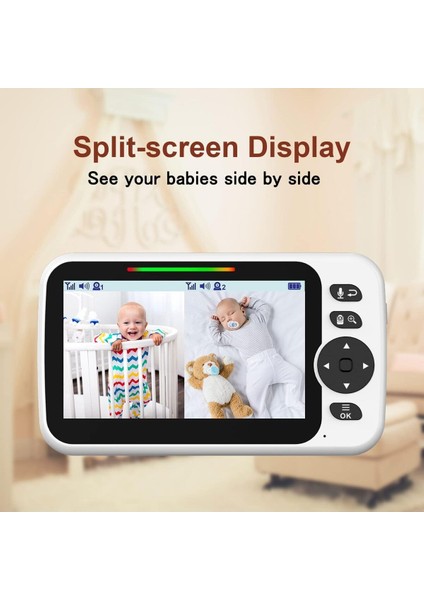Blemil Bölünmüş Ekranlı Bebek Monitörü Çift Kamera Destekli Ses Özellikli 5 Inç Pan/tilt/zoom Gece modelleri