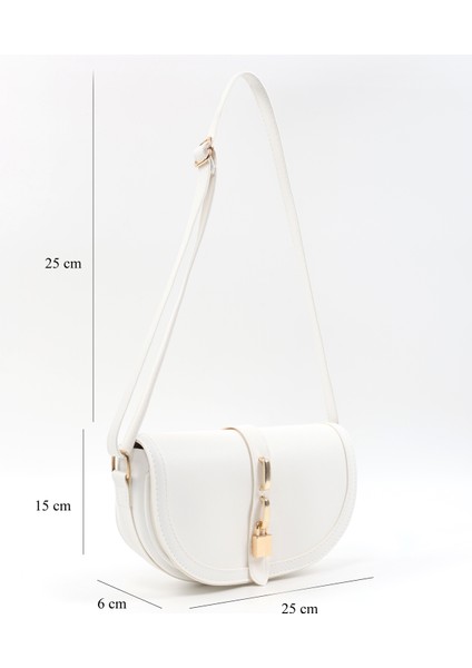 Beyaz SHK92 Kilit Detaylı Suni Deri Tek Bölmeli Çıtçıtlı El, Kol ve Omuz Çantası fiyatları