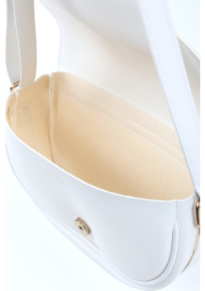 Beyaz SHK92 Kilit Detaylı Suni Deri Tek Bölmeli Çıtçıtlı El, Kol ve Omuz Çantası