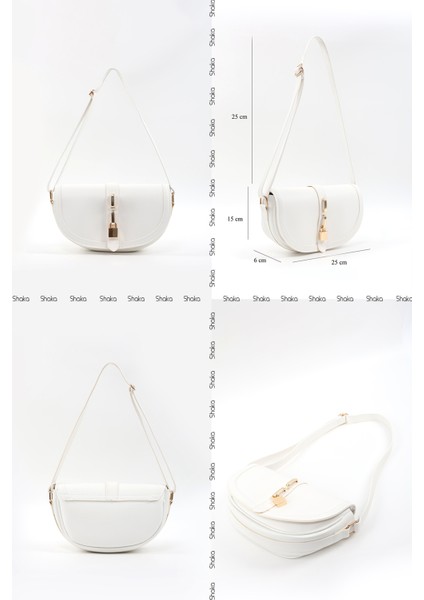 Beyaz SHK92 Kilit Detaylı Suni Deri Tek Bölmeli Çıtçıtlı El, Kol ve Omuz Çantası