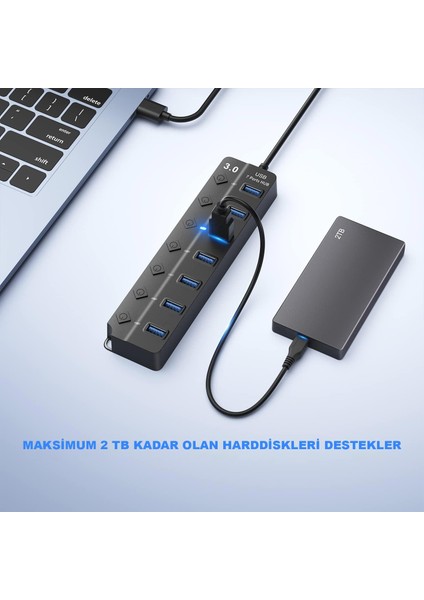 GA56 USB 3.0 7 Port 5 Gbps Çoklayıcı Switch Splitter Hub 1.2 Metre Kablo Açma Kapama Düğmeli modelleri