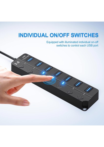 GA56 USB 3.0 7 Port 5 Gbps Çoklayıcı Switch Splitter Hub 1.2 Metre Kablo Açma Kapama Düğmeli fırsatları