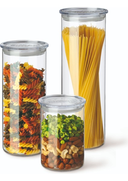 3'lü Cam Kavanoz Seti – 0,50 + 0,80 + 1,40 Lt, Plastik Kapaklı