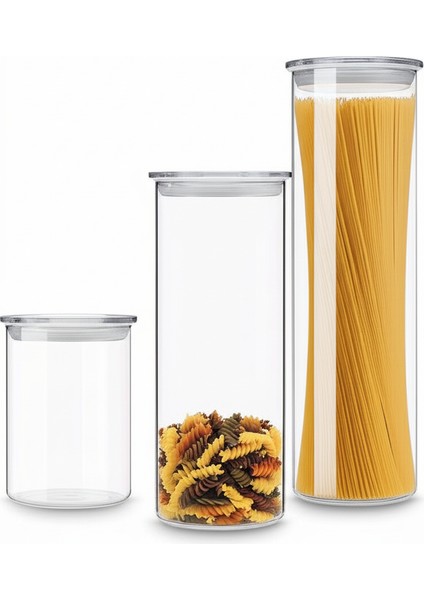 3'lü Cam Kavanoz Seti – 0,50 + 0,80 + 1,40 Lt, Plastik Kapaklı fiyatları