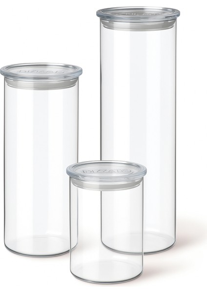 3'lü Cam Kavanoz Seti – 0,50 + 0,80 + 1,40 Lt, Plastik Kapaklı modelleri