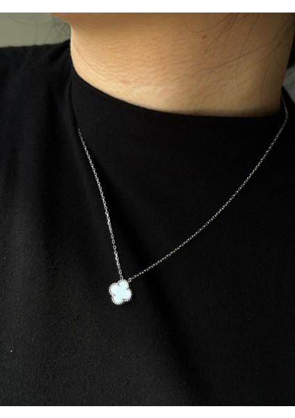 925 Ayar Gümüş 10 mm Yonca Cleef Model Kolye fiyatları