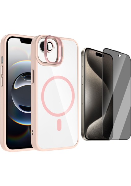 Apple iPhone 16E Kılıf Standlı ve Kamera Lens Hediyeli M-Safe Şarj Özellikli Zore Etro Kapak + Hayalet Ekran Koruyucu