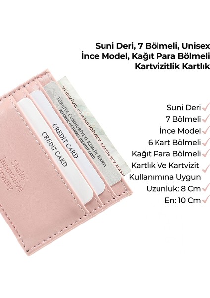 Pudra SHK68 Unisex Suni Deri Süper Ince Model Kağıt Para Bölmeli Kredi Kartı ve Kartvizitlik Kartlık Cüzdan