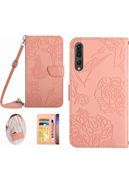 P20 Pro Telefon Kılıfı Için Yumuşak Pu Deri Kelebekler ve Çiçekler (Yurt Dışından)