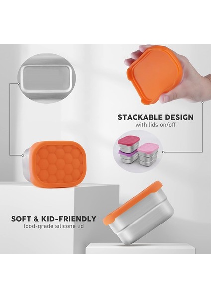 Çocuklar Için Paslanmaz Çelik Atıştırmalık Kapları Kolay Açılır Sızdırmaz Küçük Gıda Kapları Silikon Kapaklı Öğle Yemeği Kutusu 3 Adet (Yurt Dışından) modelleri