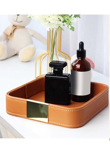 Deri Masaüstü Depolama Tepsisi Catchall Düzenleyici Tepsi Giriş Masası Için Mücevher, Saat, Telefon, Cüzdan, Saklama Kabı A (Yurt Dışından) indirimleri