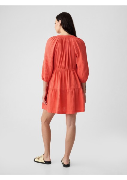 Kadın Kırmızı Crinkle Gauze Mini Elbise modelleri