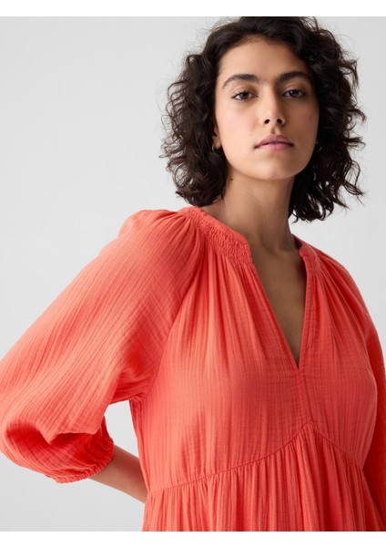 Kadın Kırmızı Crinkle Gauze Mini Elbise indirimleri