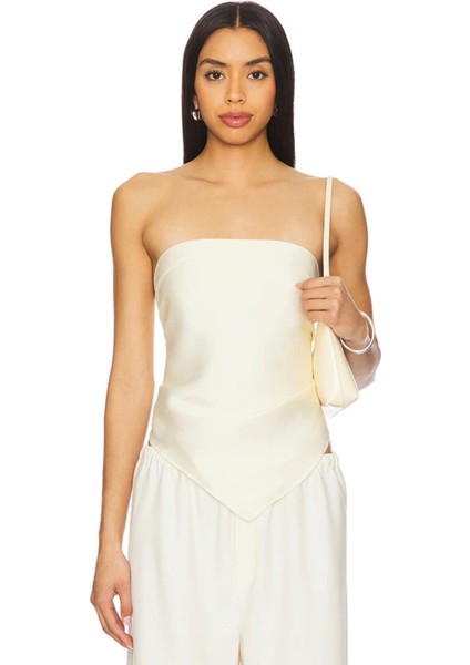 Kadın Saten Kumaş Stprazlez Asimetrik Bluz