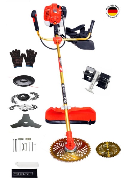 Pro Alman Benzinli Yan Tırpan Çim Biçme Palet Çapalama Seti Başlıklı
