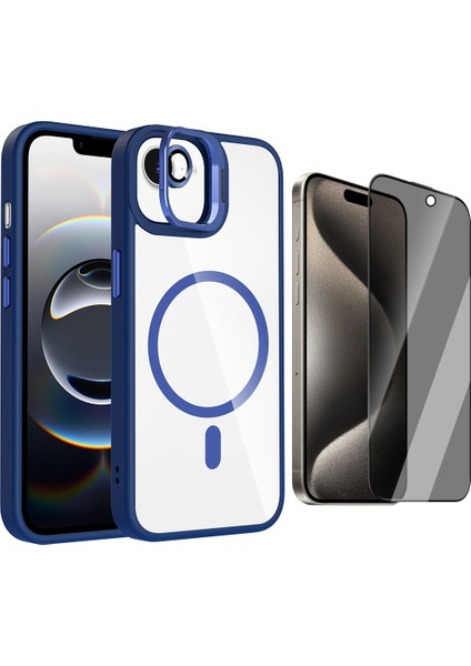 Apple iPhone 16E Kılıf Standlı ve Kamera Lens Hediyeli M-Safe Şarj Özellikli Zore Etro Kapak + Hayalet Ekran Koruyucu