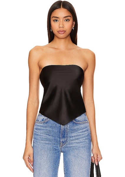 Kadın Saten Kumaş Stprazlez Asimetrik Bluz