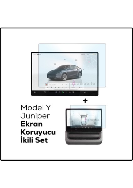 Tesla Model Y Juniper 2025 2in1 Temperli Cam Koruyucu Araç Ön ve Arka Ekran Koruyucu