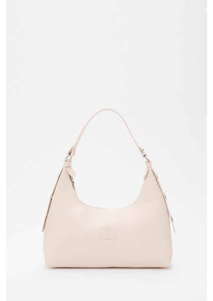 Krem SHK82 Baget Model Tek Bölmeli Kadın Suni Deri Kol ve Omuz Çantası