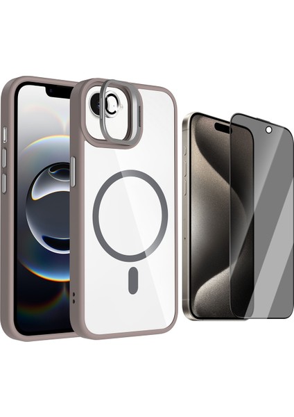 Apple iPhone 16E Kılıf Standlı ve Kamera Lens Hediyeli M-Safe Şarj Özellikli Zore Etro Kapak + Hayalet Ekran Koruyucu