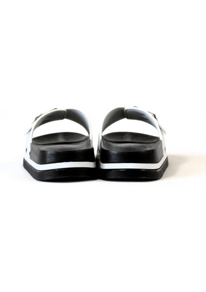 Mubaco. Ortopedik Tabanlı Tokalı Beyaz Kadın Terlik