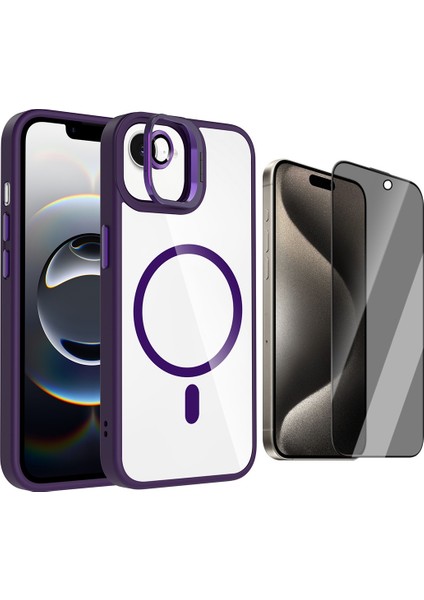 Apple iPhone 16E Kılıf Standlı ve Kamera Lens Hediyeli M-Safe Şarj Özellikli Zore Etro Kapak + Hayalet Ekran Koruyucu