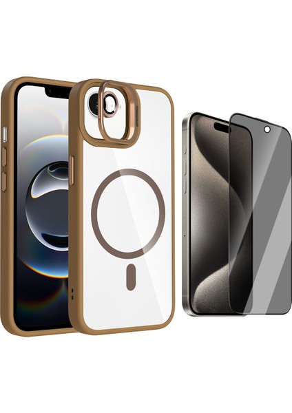 Apple iPhone 16E Kılıf Standlı ve Kamera Lens Hediyeli M-Safe Şarj Özellikli Zore Etro Kapak + Hayalet Ekran Koruyucu