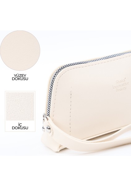 Krem SHK222 Suni Deri, Fermuarlı ,4 Bölmeli ,askılı Telefon Cüzdanı ve El Çantası indirimleri