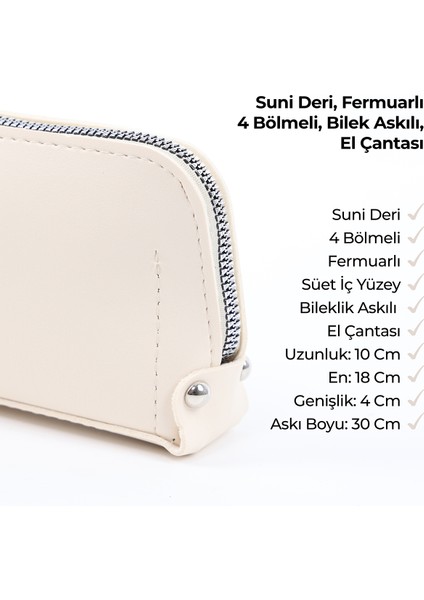 Krem SHK222 Suni Deri, Fermuarlı ,4 Bölmeli ,askılı Telefon Cüzdanı ve El Çantası