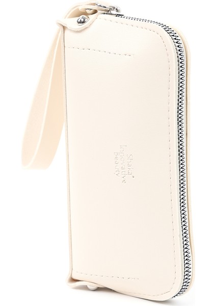 Krem SHK222 Suni Deri, Fermuarlı ,4 Bölmeli ,askılı Telefon Cüzdanı ve El Çantası