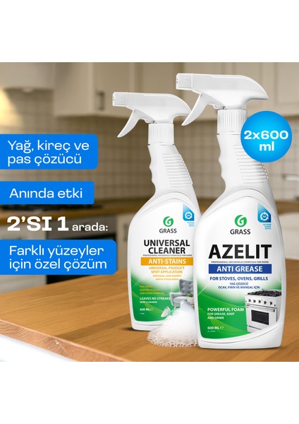 Ev Temizlik Duo (Azelit Yağ Sökücü + Universal Temizleyici) - Mutfak, Banyo, Cam, Parke Için Çok Amaçlı Set | Hızlı Etkili | Kokusuz | Eldiven Hediye