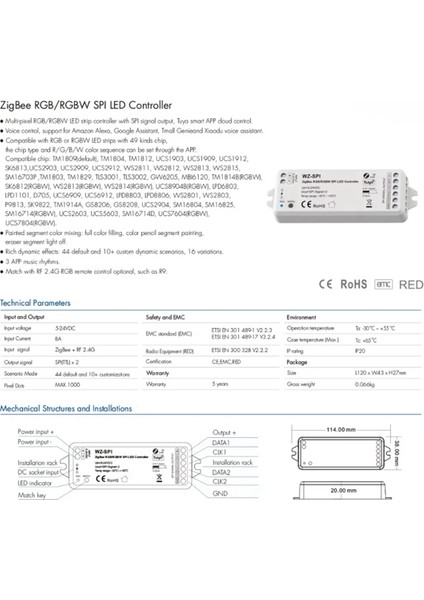 5V-24V Tuya Zigbee Wifi App Spı LED Kontrol Cihazı Wz-Spı Kontrol 1000PIKSEL LED WS2811 2812B SK6812 Rgb/rgbw Şerit Lamba Için (Yurt Dışından) fiyatları