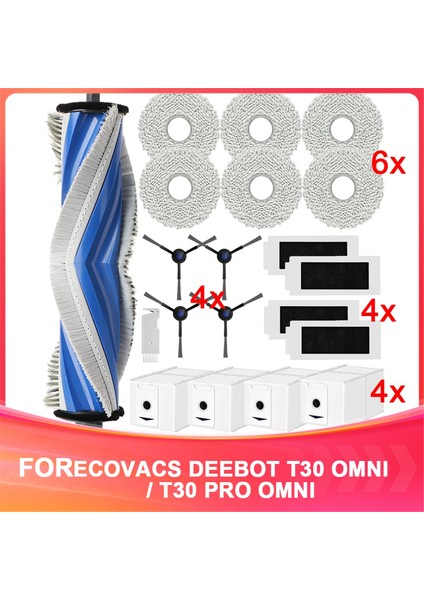 Ecovacs Deebot T30 Omni / T30 Pro Omni Robot Süpürge Aksesuarları, Ana Fırça ve Toz Torbaları ile Yedek Set (Yurt Dışından)