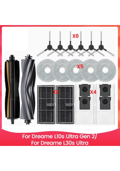 Dreame L10S Ultra Gen 2/L30S Ultra Elektrikli Süpürge Yedek Parçaları Ana Yan Fırça Hepa Filtre Paspas Bezi Toz Torbası (Yurt Dışından)
