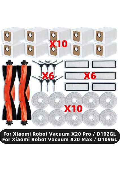 Xiaomi Robot Vakum X20 Pro / X20 Max / D102GL / D109GL Yedek Parçalar Ana Yan Fırça Hepa Filtre Paspas Pedi ile Uyumludur (Yurt Dışından)