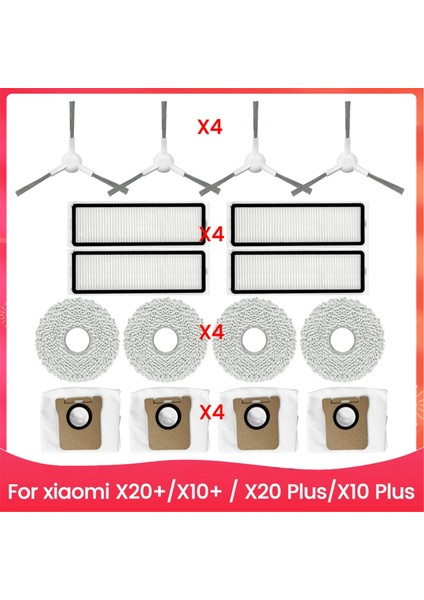 Xiaomi Robot Vakum X20+, X10+ / X20 Plus, X10 Plus Yan Fırça Hepa Filtre Paspas Bezi Toz Torbaları Parçalar Aksesuarlar (Yurt Dışından)