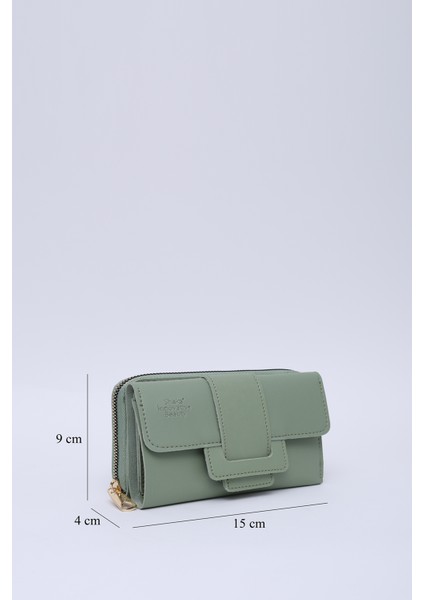 Mint Yeşil SHK216 Suni Deri 14 Bölmeli, Fermuarlı Bozuk Para ve Kağıt Para Bölmeli Cüzdan fiyatları