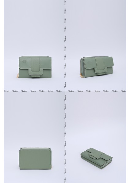 Mint Yeşil SHK216 Suni Deri 14 Bölmeli, Fermuarlı Bozuk Para ve Kağıt Para Bölmeli Cüzdan