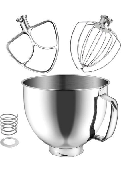 Paslanmaz Çelik Yedek Aksesuar Seti, Kitchenaid 4.5-5qt Eğimli Kafa Stand Mikseri, Mikser Kabı ile Uyumlu (Yurt Dışından)