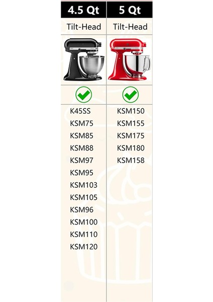 Paslanmaz Çelik Yedek Aksesuar Seti, Kitchenaid 4.5-5qt Eğimli Kafa Stand Mikseri, Mikser Kabı ile Uyumlu (Yurt Dışından) modelleri