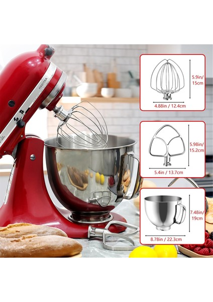 Paslanmaz Çelik Yedek Aksesuar Seti, Kitchenaid 4.5-5qt Eğimli Kafa Stand Mikseri, Mikser Kabı ile Uyumlu (Yurt Dışından) fırsatları