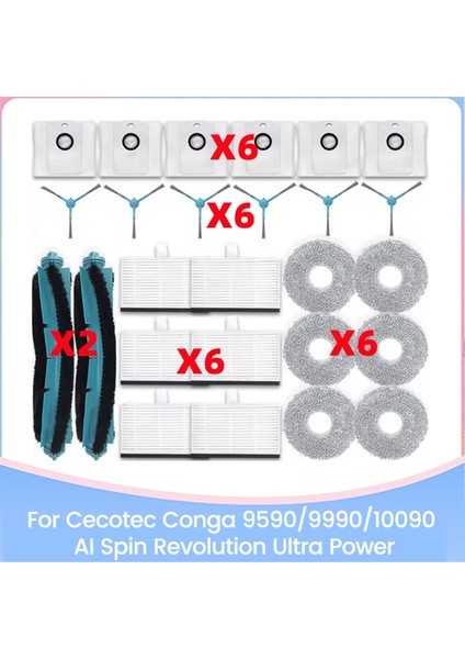 Cecotec Conga 9590/9990/10090 Aı Spin Revolution Ultra Power Yedek Parçalar Fırça Hepa Filtre Paspas Bezi Toz Torbası (Yurt Dışından)