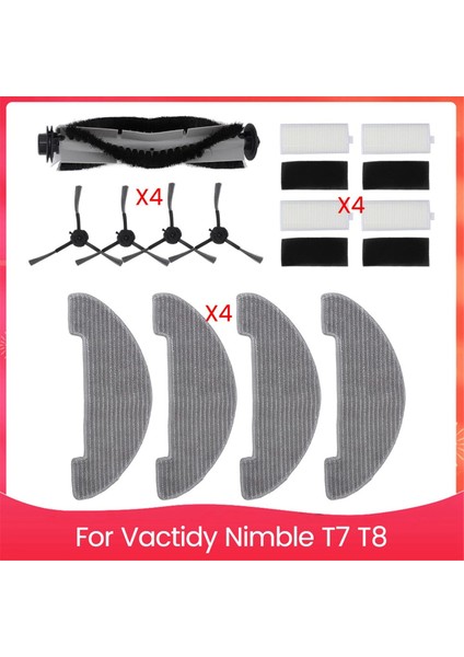Vactidy Nimble T7 T8 Için Yedek Parçalar, Robot Süpürge Aksesuarları Seti Ana Yan Fırça Hepa Filtre Paspas Torbaları (Yurt Dışından)