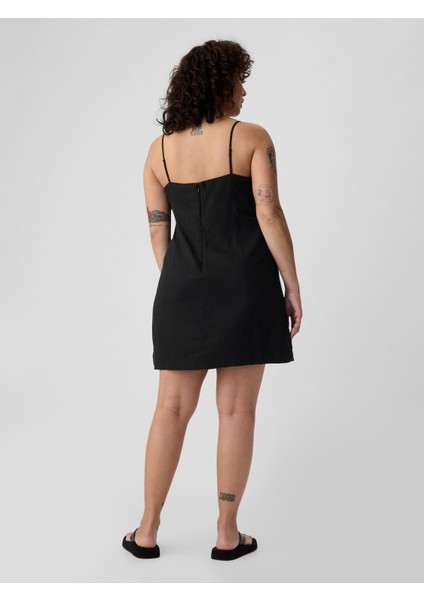 Kadın Siyah Keten Karışımlı Midi Elbise modelleri