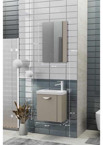 Minila 45 cm Banyo Dolabı,Seramik Lavabolu, Aynalı,Lavabo Dahil,Mdf,Latte fiyatları