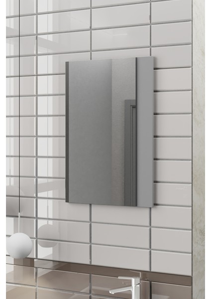 Minila 45 cm Banyo Dolabı,Seramik Lavabolu, Aynalı,Lavabo Dahil,Mdf,Mat Gri