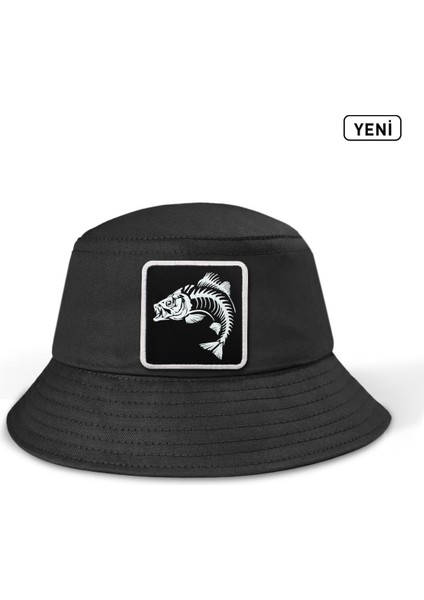 Bucket Balık Logolu Siyah Şapka