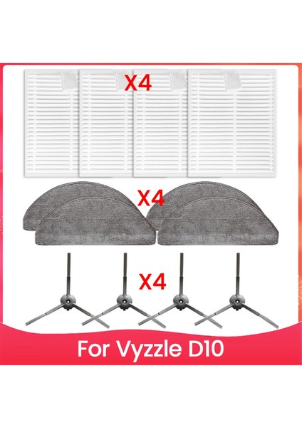 Vyzzle D10 Robot Süpürge Için Aksesuar Seti Verimli Temizlik Hepa Filtreler Paspas Bezi Yan Fırçalar (Yurt Dışından)