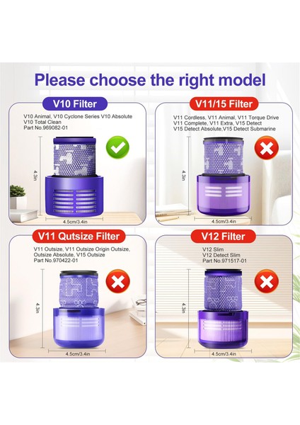 V10 Filtre Parçası Dyson V10 Cyclone Serisi, V10 Absolute, V10 Hayvan Filtresi 3 Paket Filtreler ve Temizleme Fırçası ile Uyumlu (Yurt Dışından) modelleri