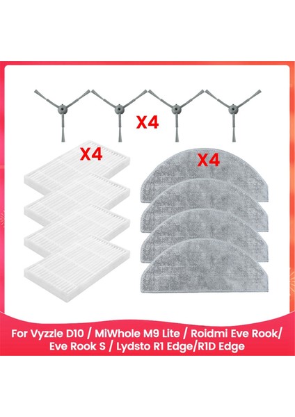 Vyzzle D10 / Miwhole M9 Lite / Roidmi Eve Rook, Eve Rook S / Lydsto R1 Edge, R1D Edge Parça Filtresi Yan Fırça Paspası (Yurt Dışından)